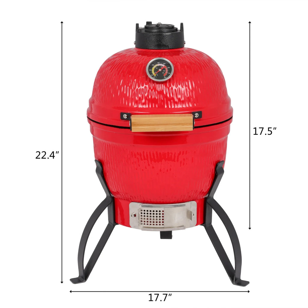 13in Ceramic Charcoal Kamado Grill with Heavy Duty Heat-Resistant Walls, 50-800��F Temp Control, for Backyard Grilling, Smoking, Baking, Orange