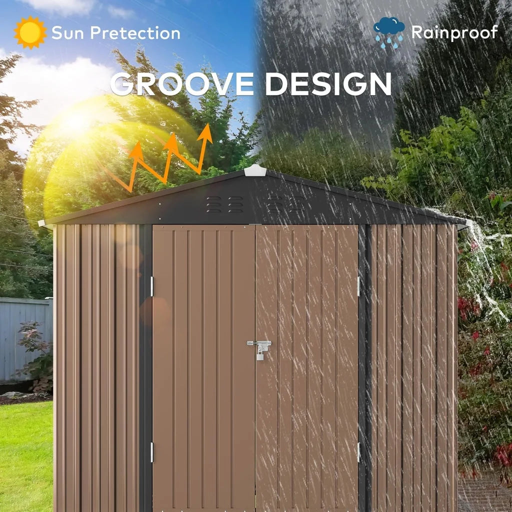 8x6 ft Outdoor Storage Shed on Sale, Sheds & Outdoor Storage with Lockable Doors, Metal Garden Shed by Durable Galvanized Steel for Patio, Lawn - Dark Gray