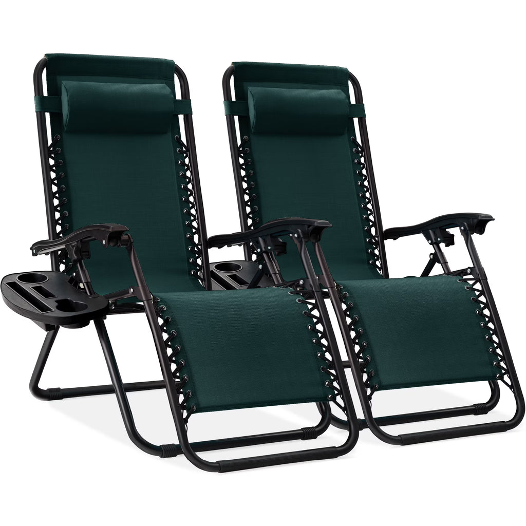 Best Choice Products Set of 2 Zero Gravity Lounge Chair Recliners for Patio, Pool w/ Cup Holder Tray - Gray