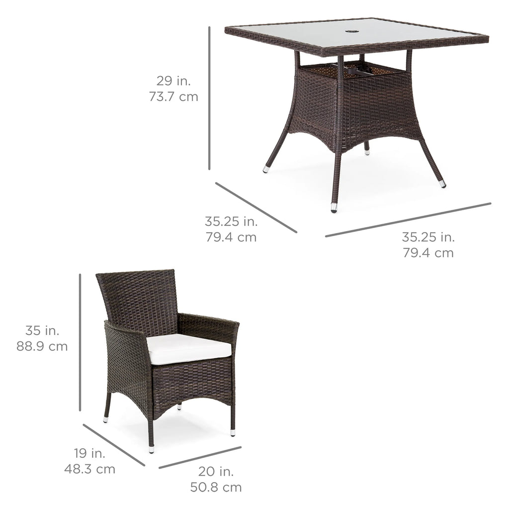Best Choice Products 5-Piece Indoor Outdoor Wicker Patio Dining Table Furniture Set w/ Umbrella Cutout, 4 Chairs - Gray
