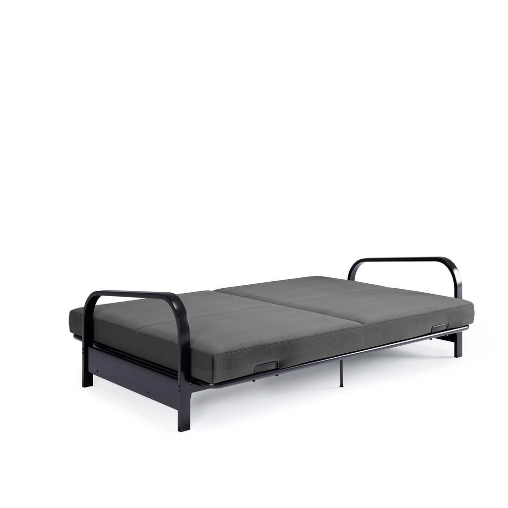 DHP College Metal Arm Futon, Black Frame with Gray Mattress