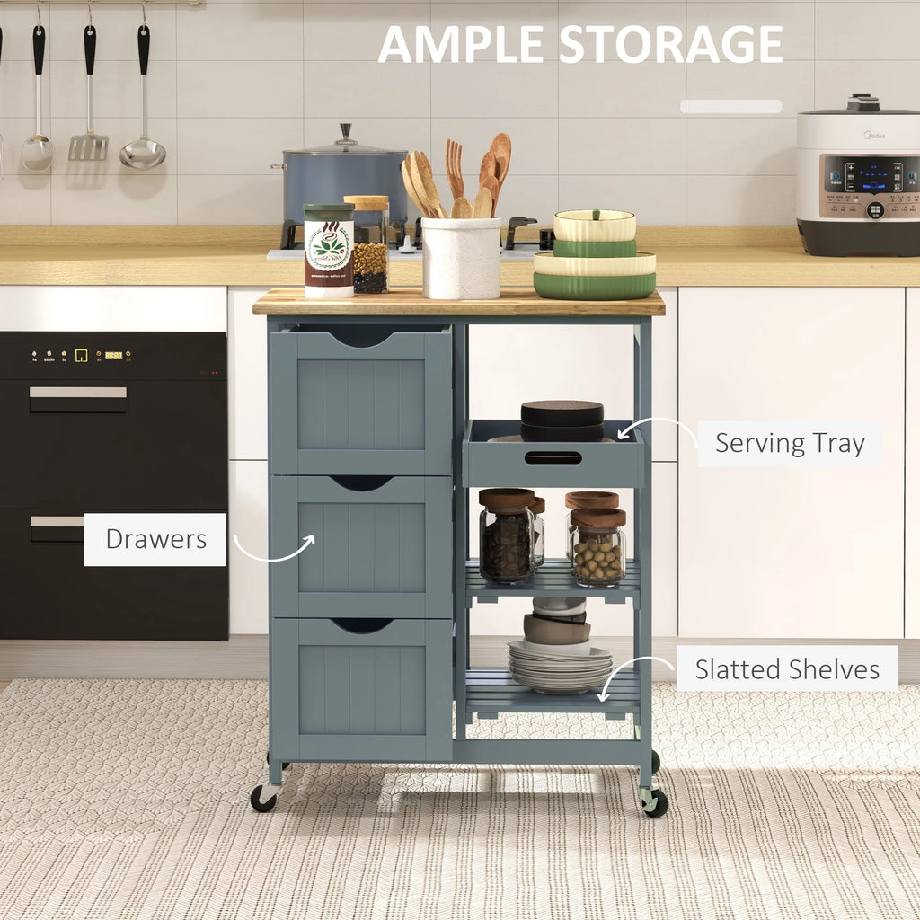 HOMCOM Rolling Kitchen Island Cart, Bar Serving Cart, Compact Trolley on Wheels