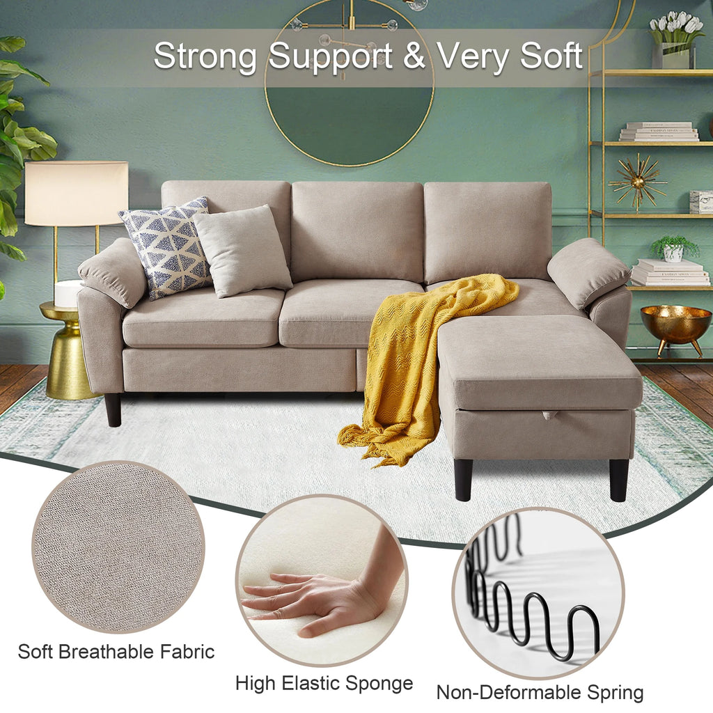 Pingliang Home Sectional Sofa Couch with Storage Ottoman,Modern 3 Seat L Shaped Sofa Couch for Living Room Apartment Studio Office