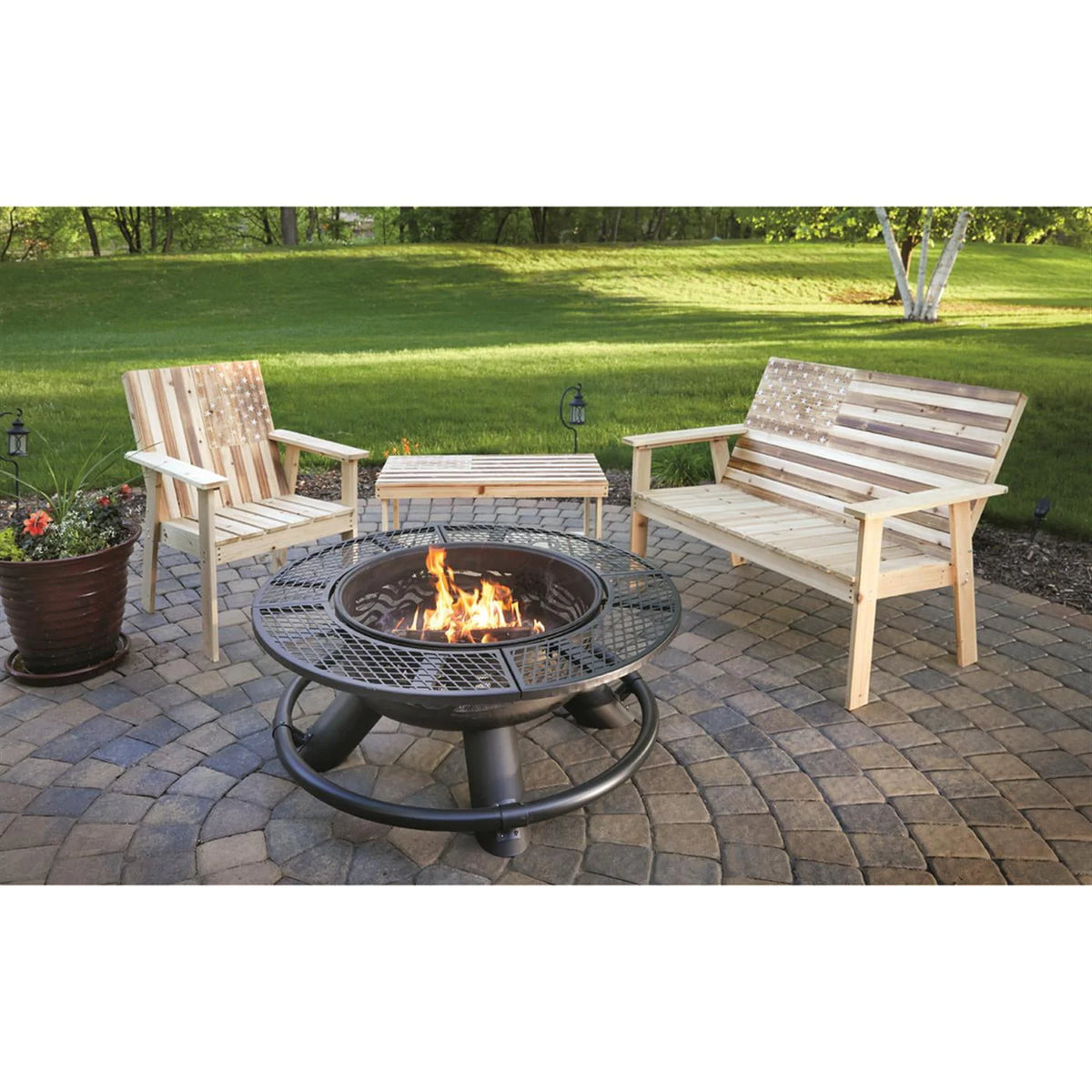 CASTLECREEK 47" Fire Pit BBQ Grill Outdoor Wood Burning Steel Log Firepit for Camping, Grilling, Smores, Yard, Cooking Outside, Barbecue, Bonfire