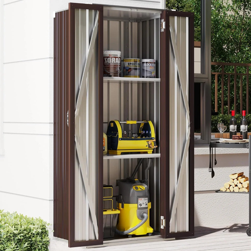 AECOJOY Outdoor Storage Cabinet for Garden & Patio, a Metal Organizer with Doors and Shelves in Gray