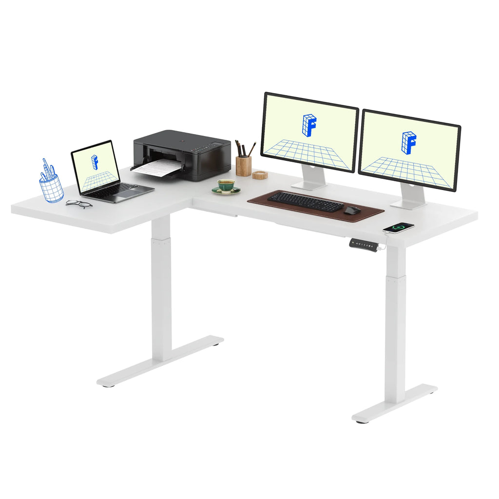 FLEXISPOT  71"x48" L Shaped Height Adjustable Standing Desk Dual Motor Corner Desk White Computer Desk with Splice Board