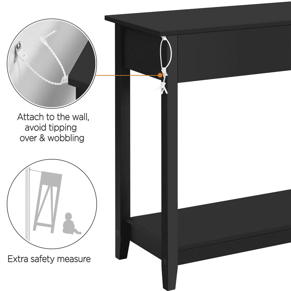 Topeakmart 3-Drawer Wooden Console Table Entryway Table with Storage Shelf Pine Wood Legs, Black
