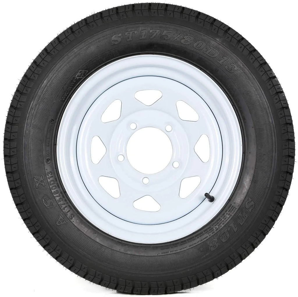 WEIZE ST175/80D13 Trailer Tires With 13" White Wheel - 5 on 4-1/2 - Load Range C, 6PLY, Set Of 2