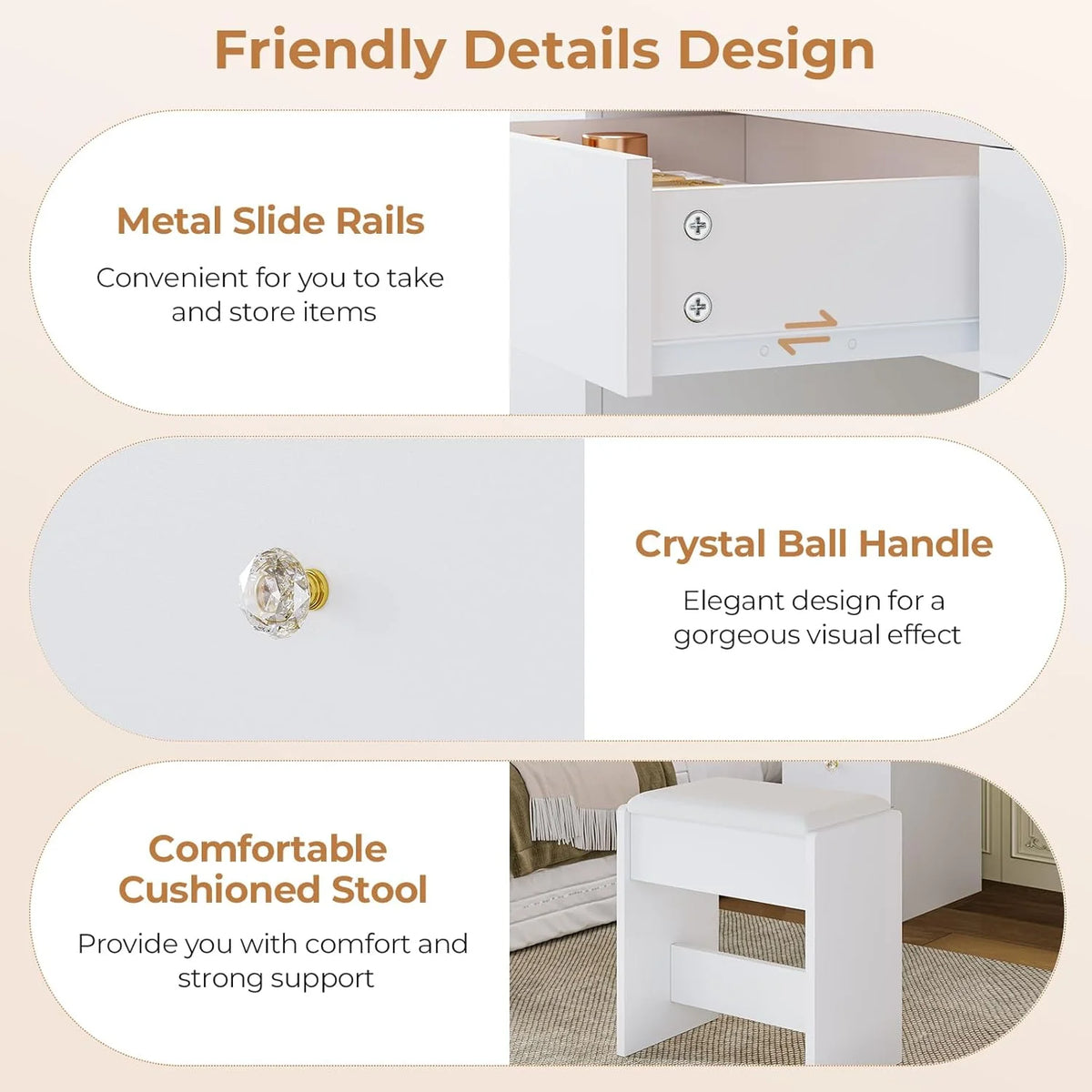 Aunfebrco White Vanity Desk Makeup Vanity Table with Mirror and Lights and Charging Station, Large Dressing Table with Storage Cabinet&6 Drawers&4 Storage Shelves for Bedroom