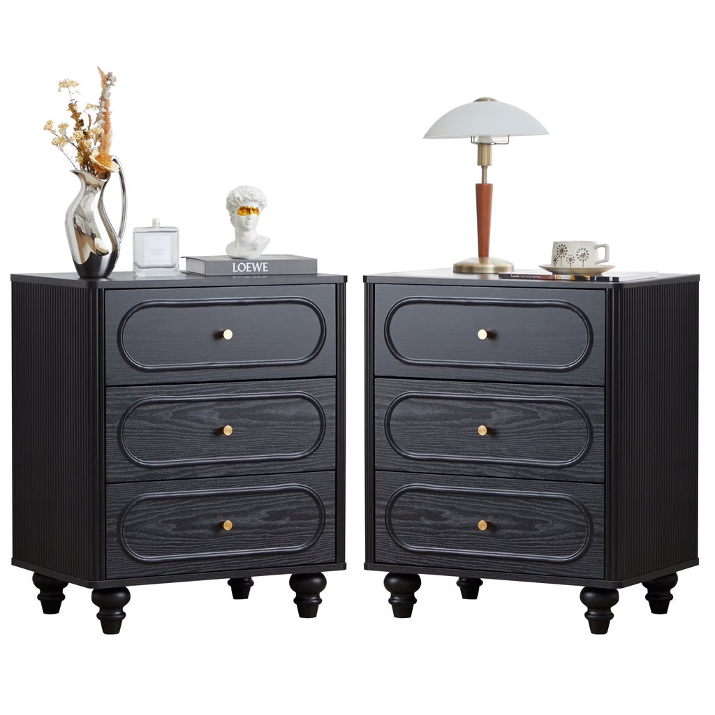 YOCWO 3 Drawer Nightstand, Classic Chest of Drawers with Arc Edge, Walnut