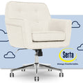 Serta Ashland Office Desk Chair, Button Tufted Mid-Back, Memory Foam Cushion, Chrome Swivel Base, Ivory