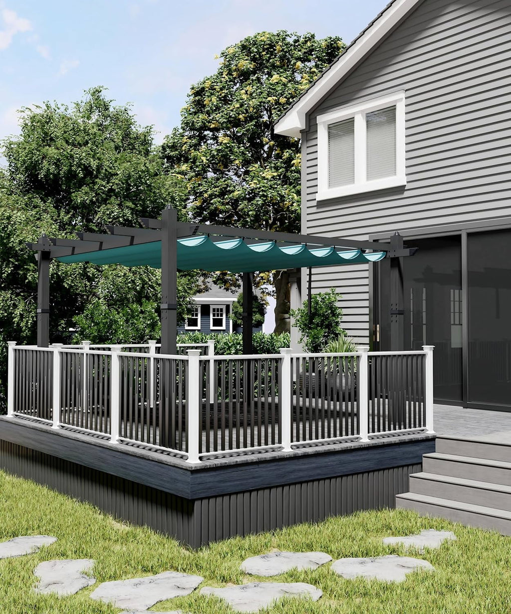 Outdoor Aluminum Pergola with Retractable Canopy, Reinforced 4-Sided Base, Waterproof & UV-Resistant Adjustable Roof, Modern Design for Patio, Deck, Backyard, and Garden