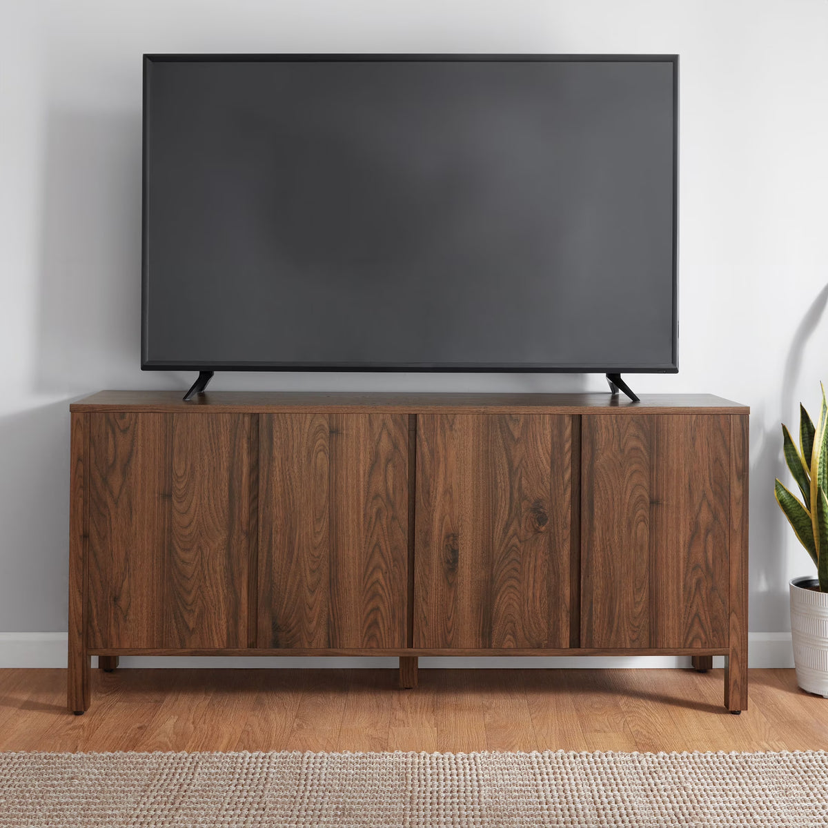 Mainstays 4-Door TV Console for TV��s up to 65��, Canyon Walnut Finish