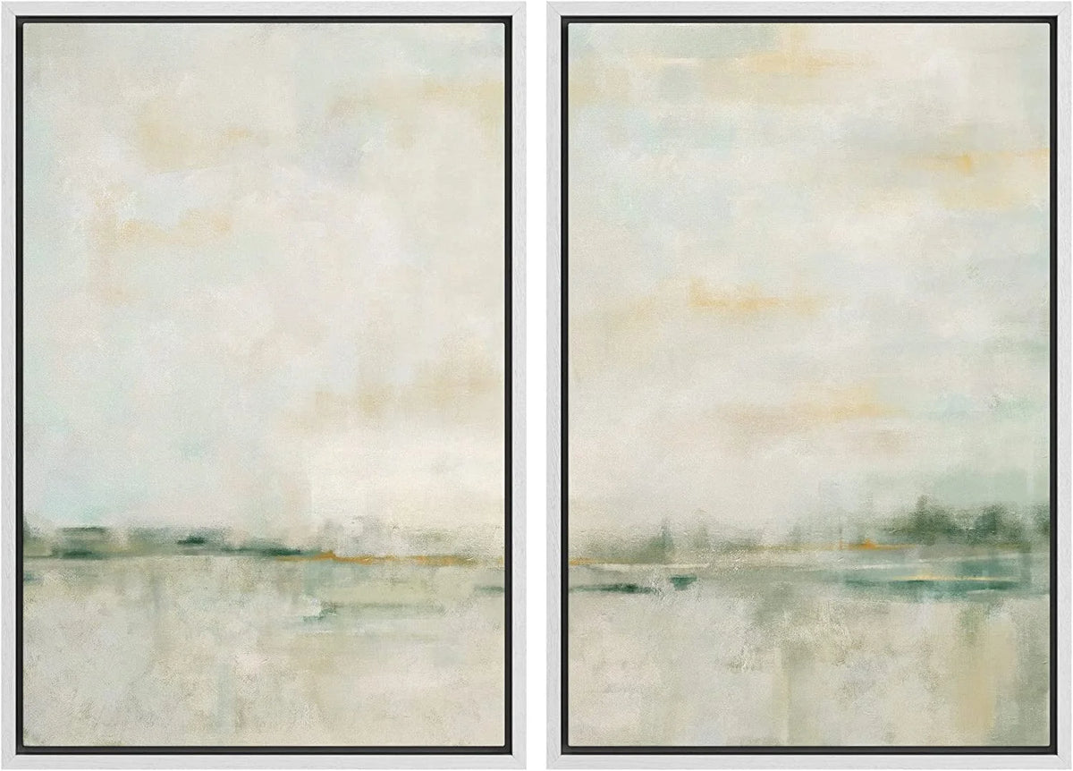 IDEA4WALL Framed Canvas Print Wall Art Set of 2 Watercolor Pastel Duotone Tan Landscape Abstract Modern Art Multicolor Contemporary Artwork for Bedroom, Office - 16"x24"x2 Panels Natural