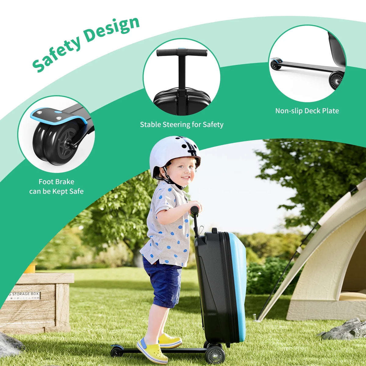 TABU Scooter Luggage for Kids & Adults, Carry on Luggage with Wheels for Kids Ages 6-15,Blue