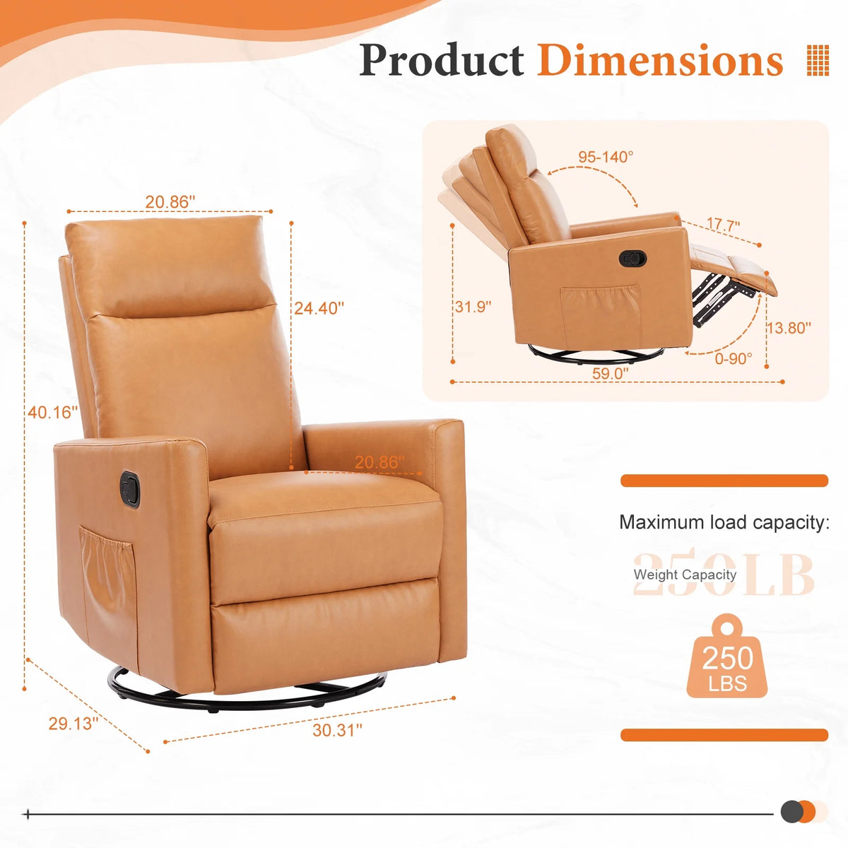 Recliner Message Chair with Footrest, Swivel Rocking Glider, High Back Upholstered Deep Seat for Living Room, Grey