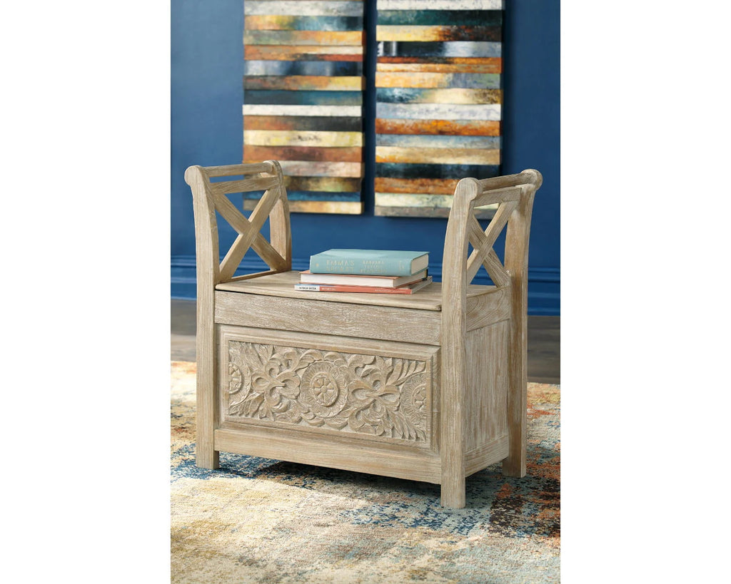 Signature Design by Ashley Casual Fossil Ridge Accent Bench  Whitewash