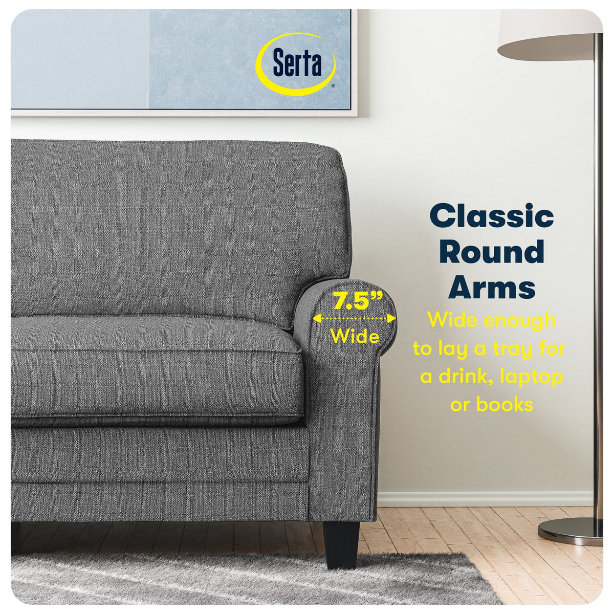Serta Copenhagen 78" Rolled Arm Sofa with Removable Covers Dark Brown