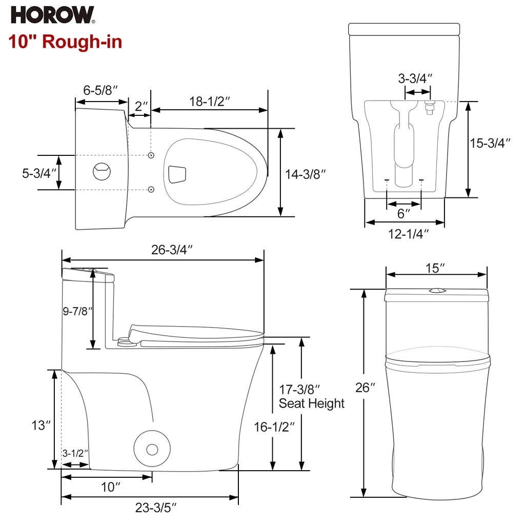 HOROW Compact One Piece Toilet with Comfort Seat ADA Height 17.3" Elongated Dual Flush 0.8/1.28 GPF