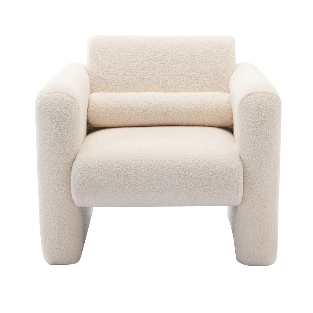 Euroco Modern Accent Chair Lambskin Sherpa Fabric Upholstered Comfy Reading Arm Chair Soft Padded Armchair with Back and Pillow,Burnt Orange