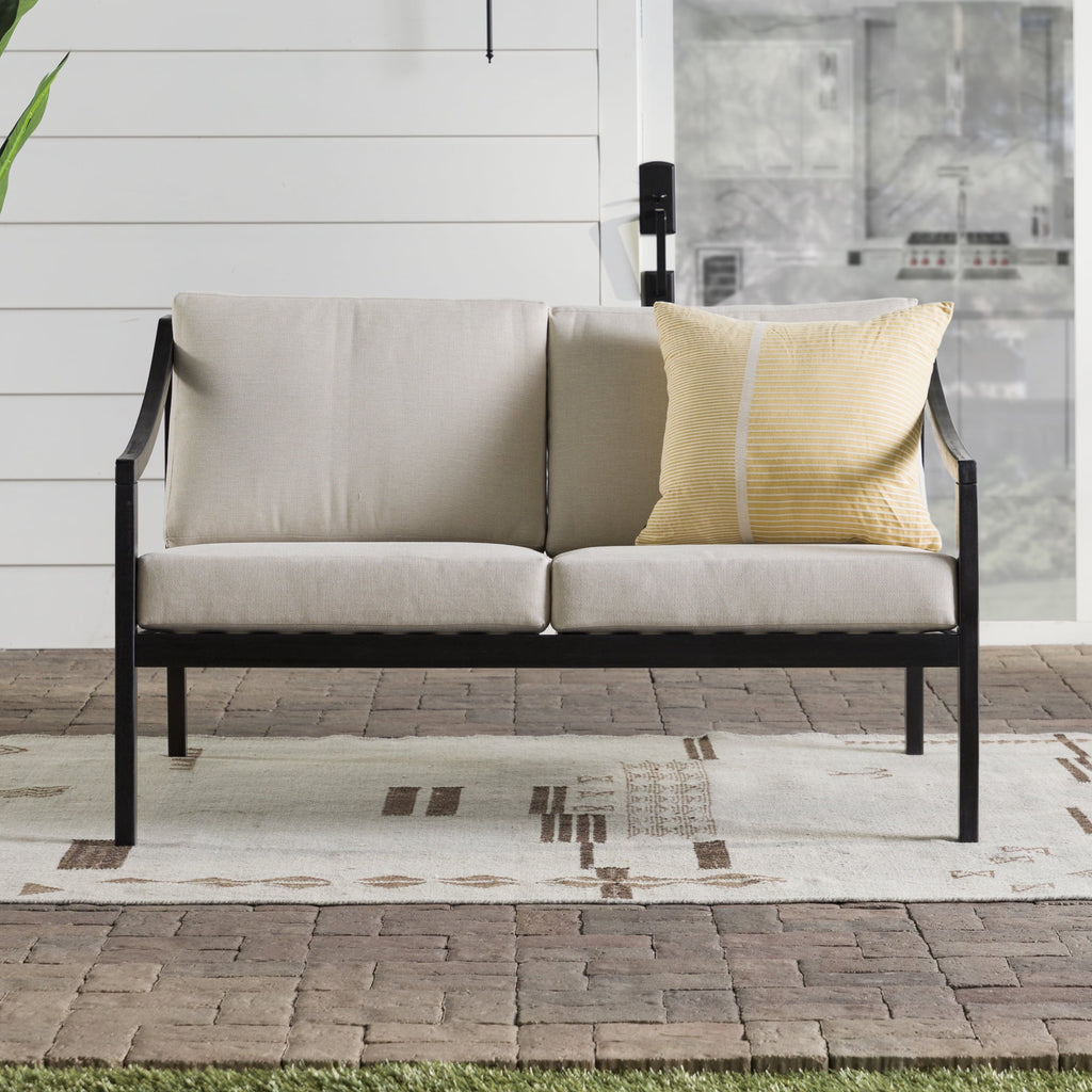 Walker Edison Modern Solid Wood Curved-Arm Outdoor Loveseat, Black