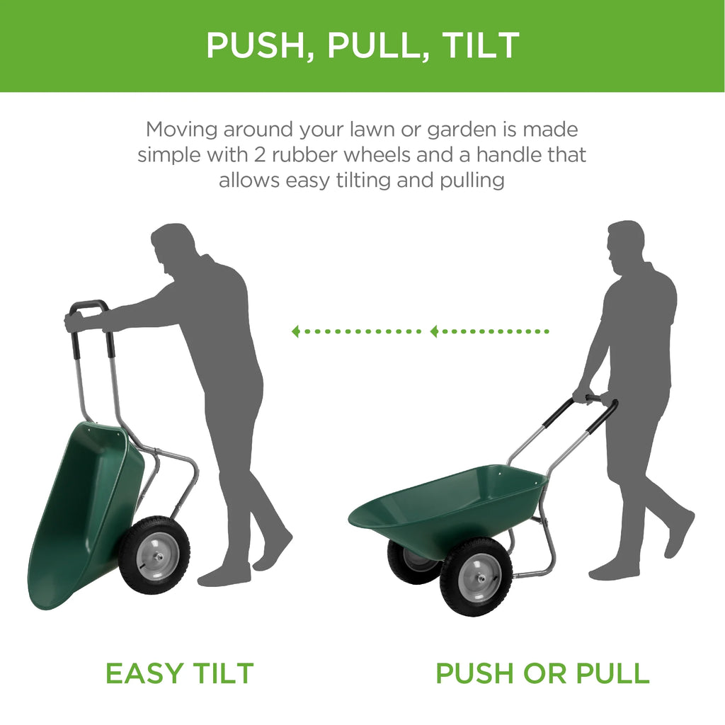 Best Choice Products Dual-Wheel Home Wheelbarrow Yard Garden Cart for Lawn, Construction - Green