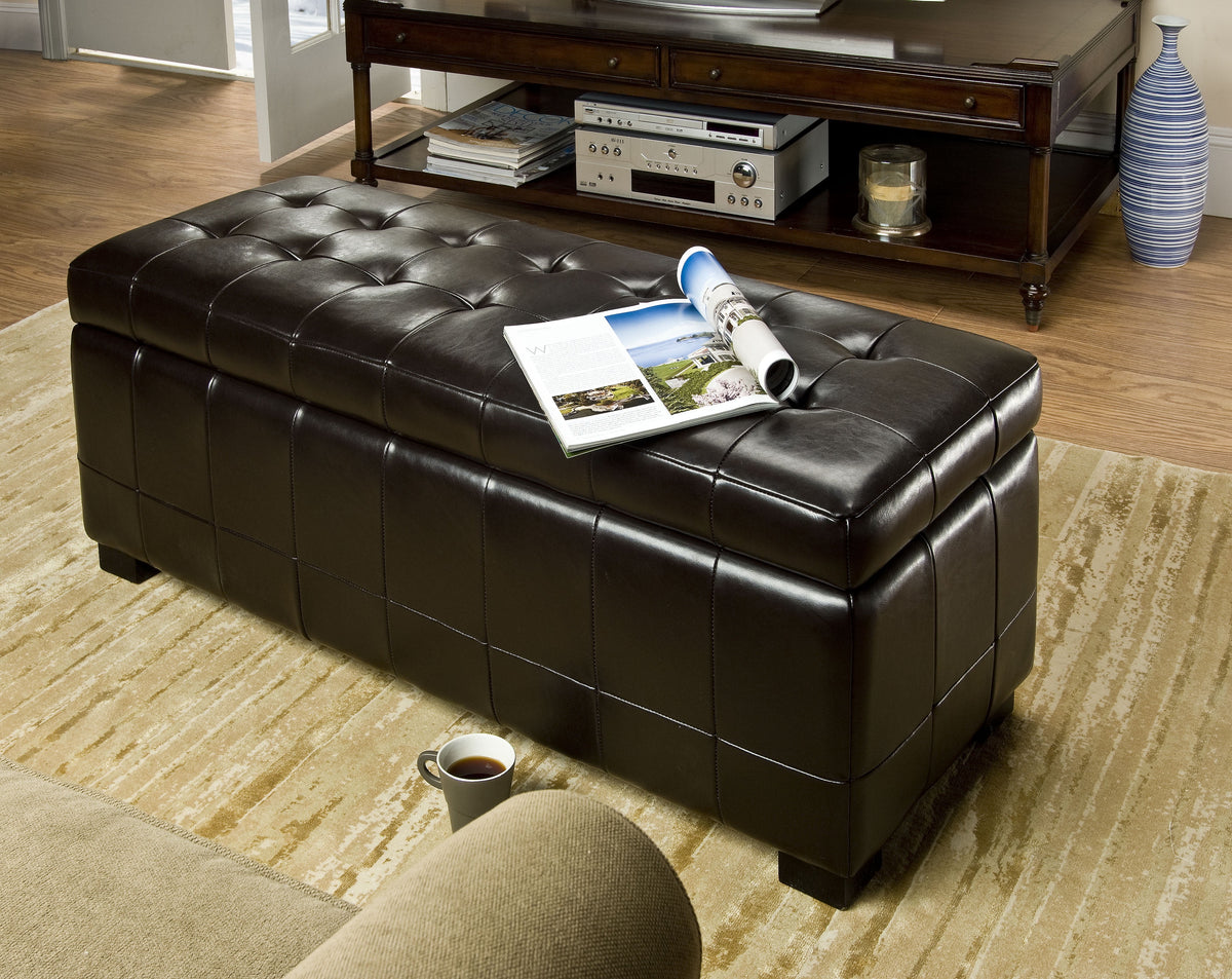 SAFAVIEH Large Manhattan Rustic Tufted Storage Bench, Brown