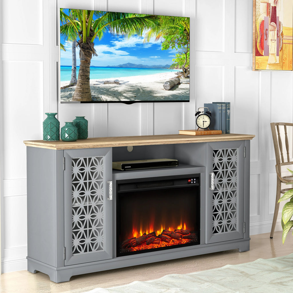 FESTIVO Farmhouse TV Stand with Electric Fireplace for up to 65" TVs -Grey