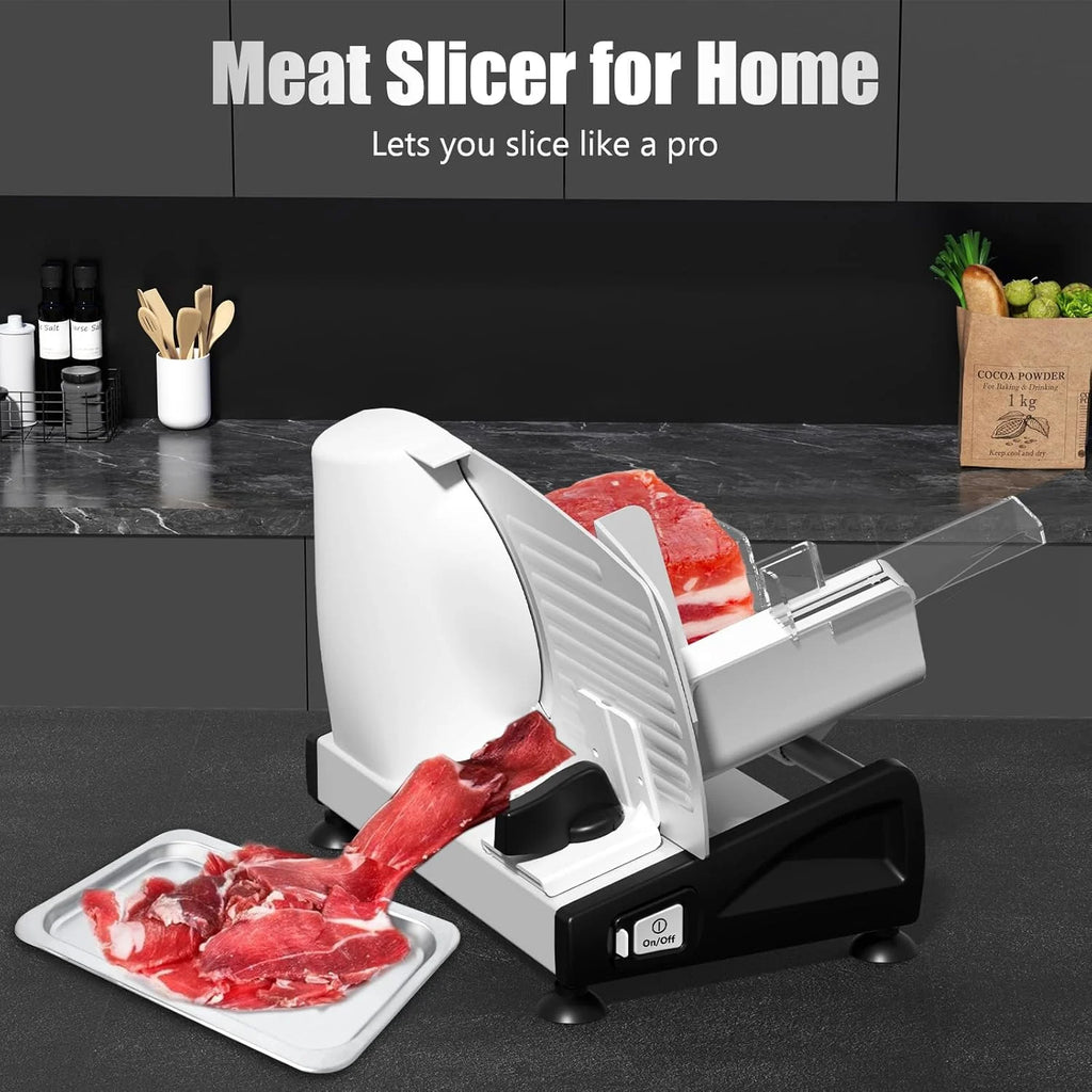 OSTBA Meat Slicer with Quiet DC Motor, 200W Electric Deli Slicer, Dual 7.5'' Stainless Steel Blades, 0-15mm Adjustable Thickness, Easy to Clean, Ideal for Meat, Cheese, Bread, and Vegetables