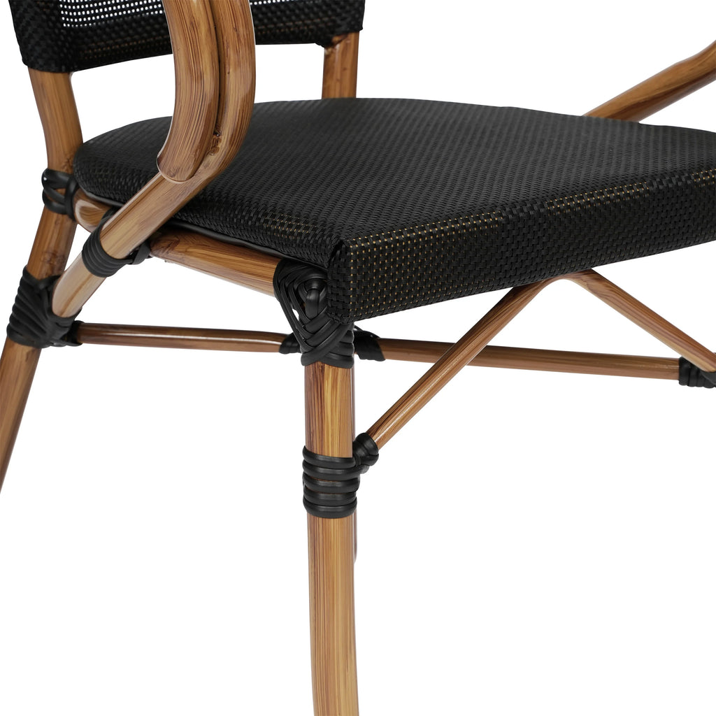 Flash Furniture Marseille Indoor/Outdoor French Bistro Stacking Chair with Arms Black/Natural