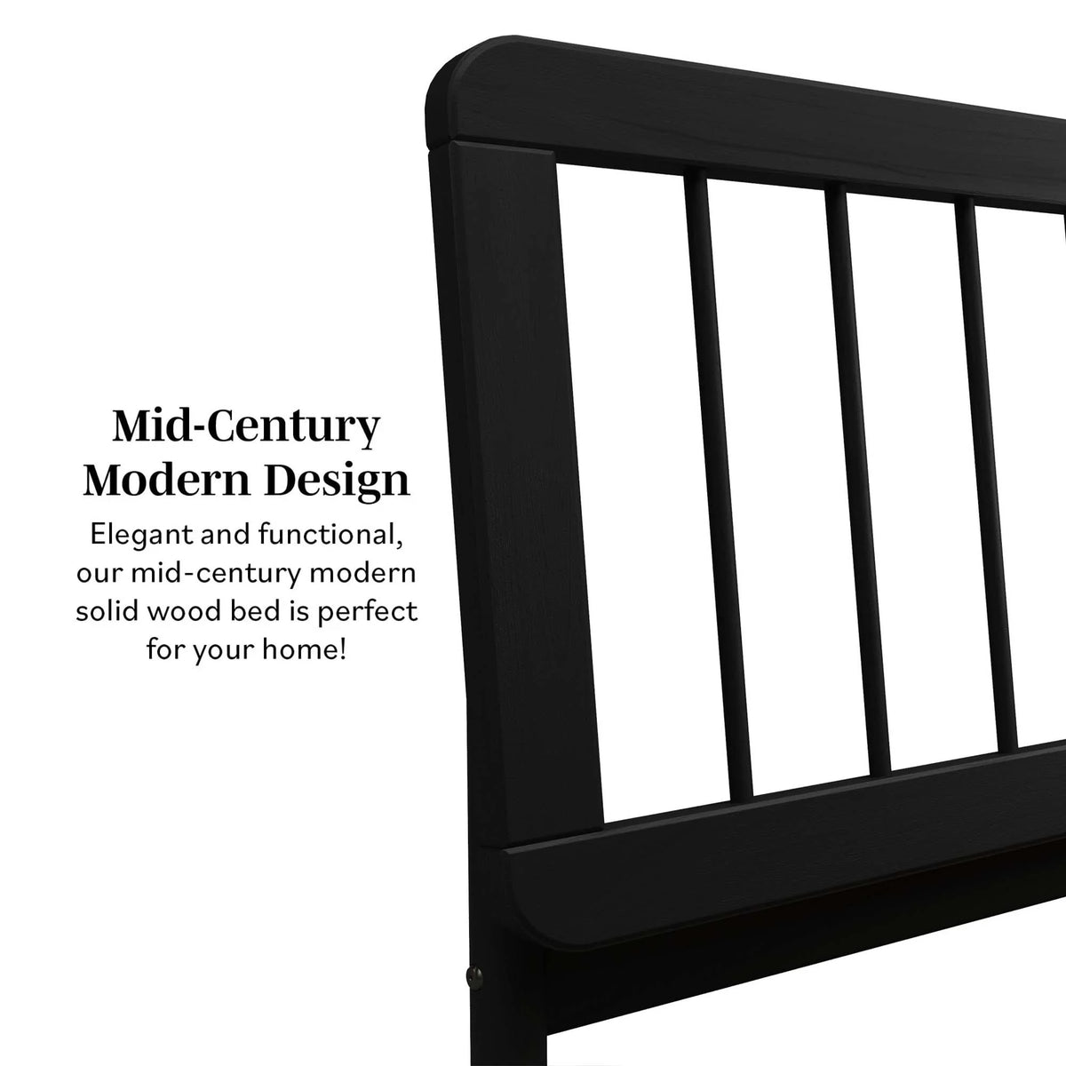 Walker Edison Mid-Century Modern Slatted Solid Wood Queen Bedframe, Natural Pine