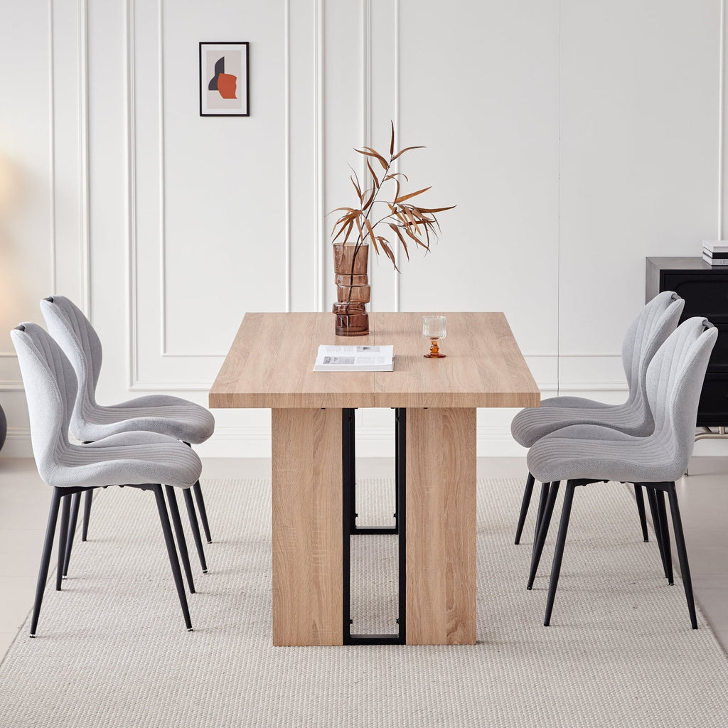 5pcs Rectangle Dining Table Chairs Set for 4, 63" Farmhouse Wood Kitchen Table with 4 Upholstered Mid Century Modern Boucle Chairs for Dinner, Living Dining Room, Apartment, Beige