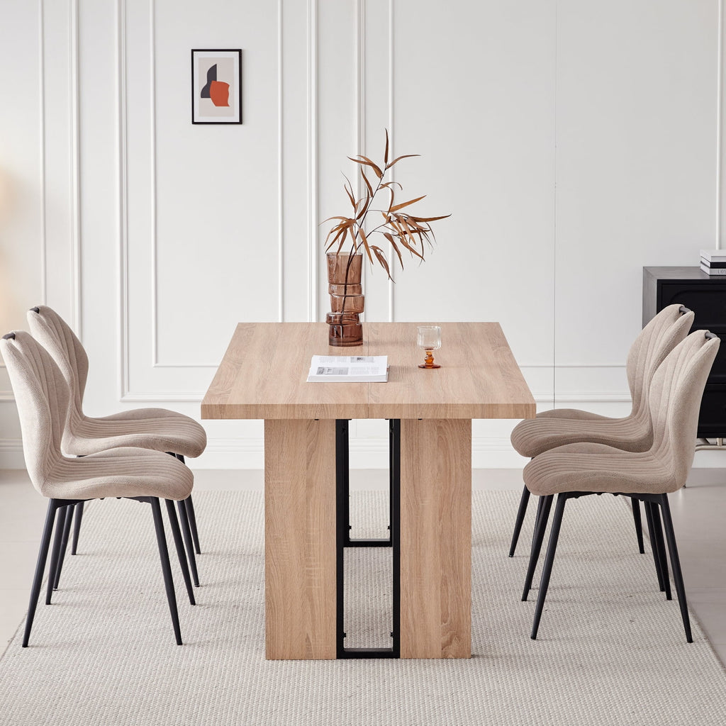 5pcs Rectangle Dining Table Chairs Set for 4, 63" Farmhouse Wood Kitchen Table with 4 Upholstered Mid Century Modern Boucle Chairs for Dinner, Living Dining Room, Apartment, Beige