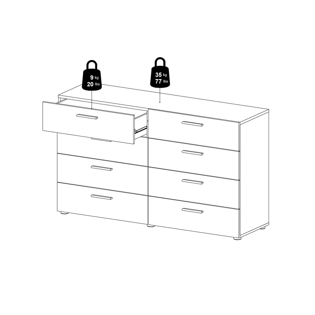 Tvilum Loft 8 Drawer Double Dresser, White Woodgrain