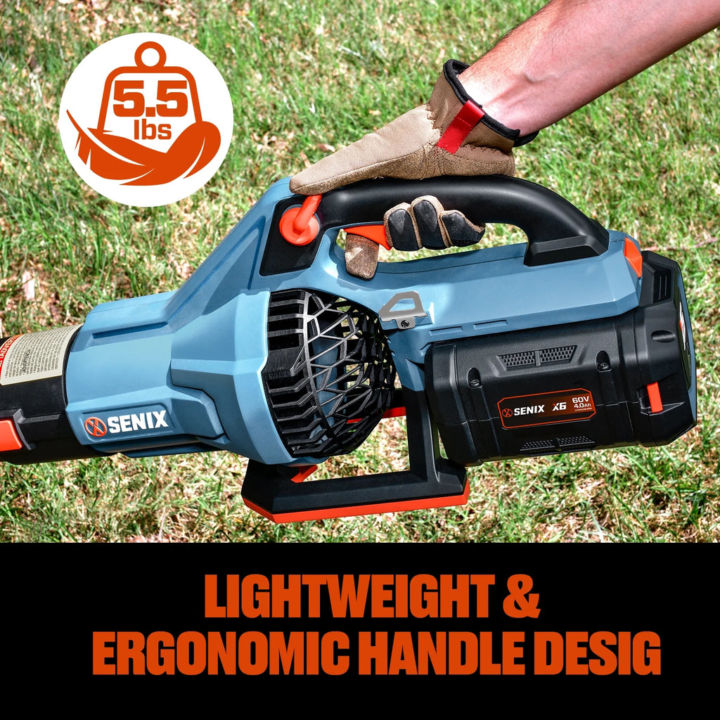 SENIX X6 60V Max* Brushless Cordless Leaf Blower with 4.0 Ah Battery and Charger, Variable Speed Up to 810CFM 170MPH, BLAX6-M1