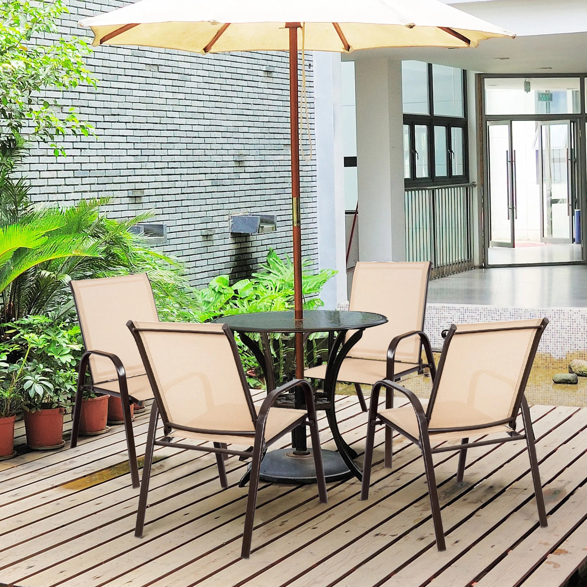 Gymax Set of 4 Patio Chairs Dining Chairs w/ Steel Frame Yard Outdoor Grey