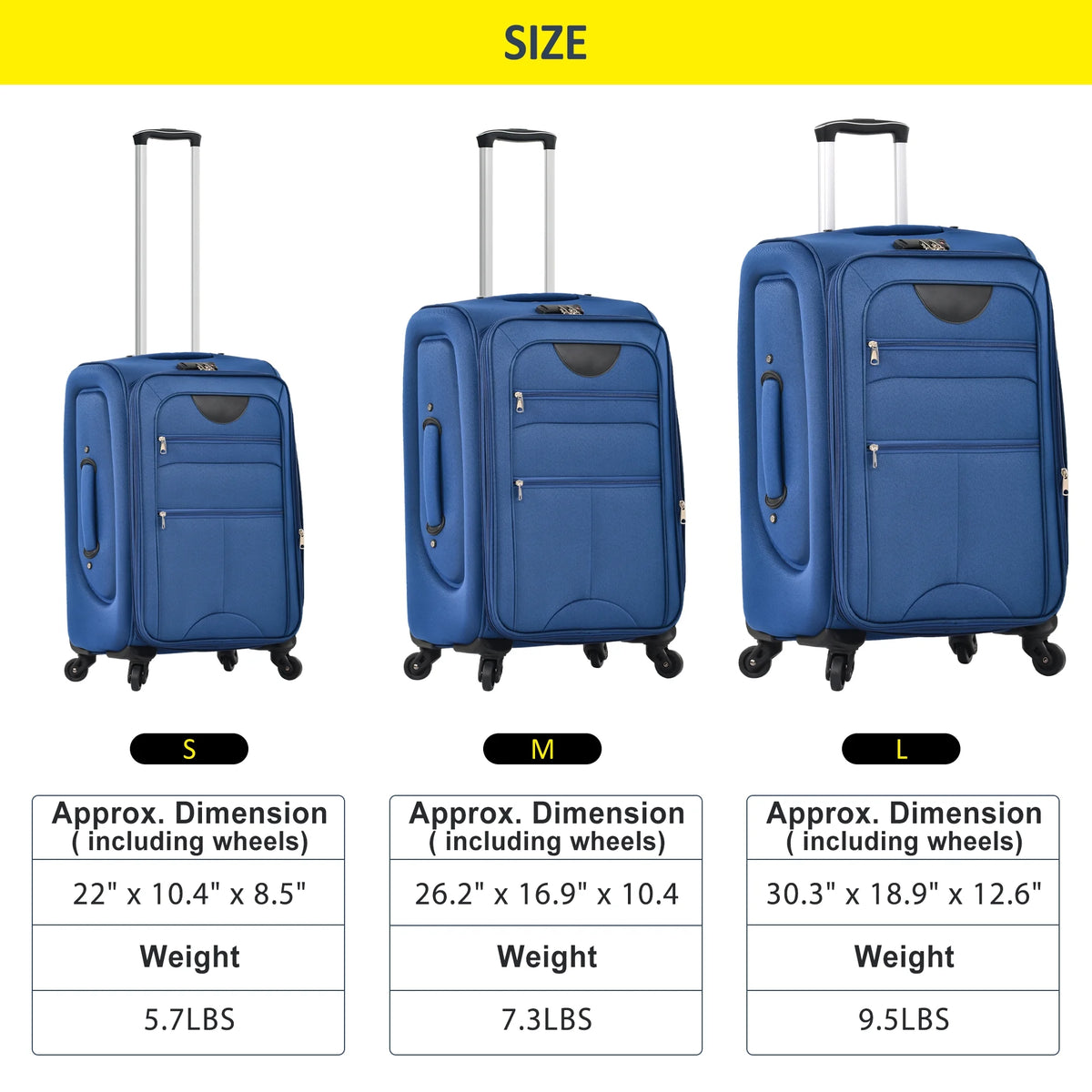 EUROCO 3 Piece Softside Luggage Set,Expandable Suitcase Set with TSA Lock and Spinner Wheels,Lightweight Suitcase for Men Women(20",24",28"),Black