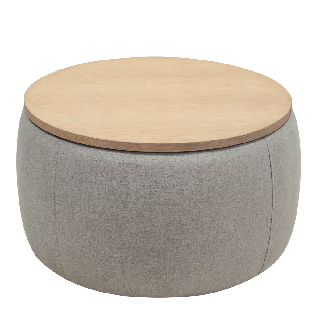 BTMWAYRound Coffee Table, 2 in 1 Round Storage Ottoman with Reversible Lid Tray, Upholstered Round Storage Ottoman Coffee Table with Storage, Footstool End Table for Living Room, Bedroom, Light Gray