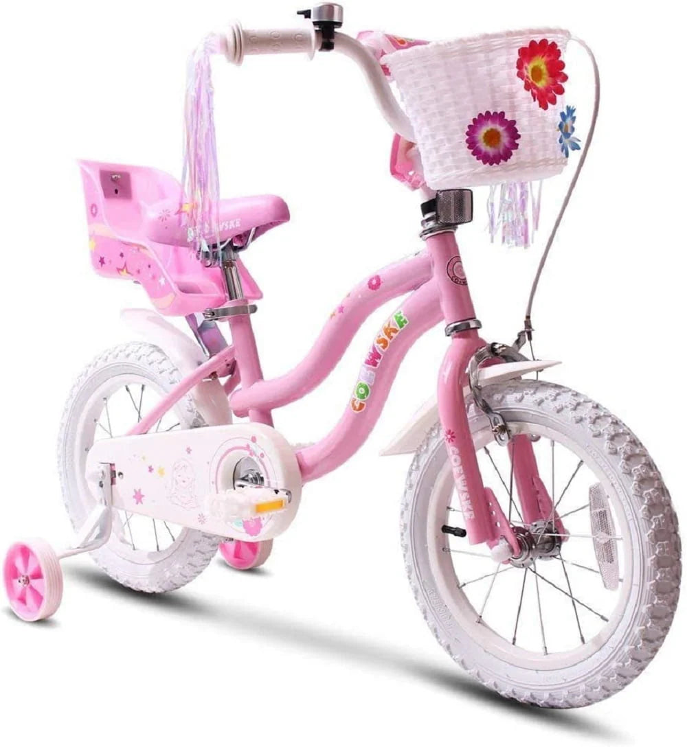 Coewske Princess Kids Bike 14 inch Boys Girls Bicycle with Training Wheels, Pink
