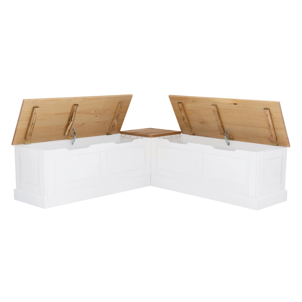 Linon Nook Bench Collection L-Shaped Wood Farmhouse Breakfast Bench with Hidden Storage, White