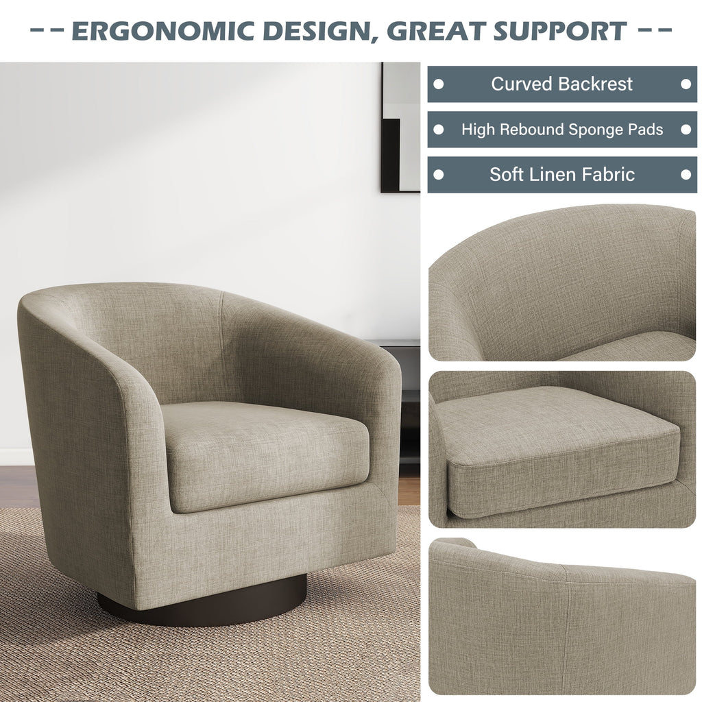 UIXE Swivel Accent Chair, Upholstered Fabric Barrel Chair for Living Room, Small Single Sofa Bedroom Reading Seat, Light Gray