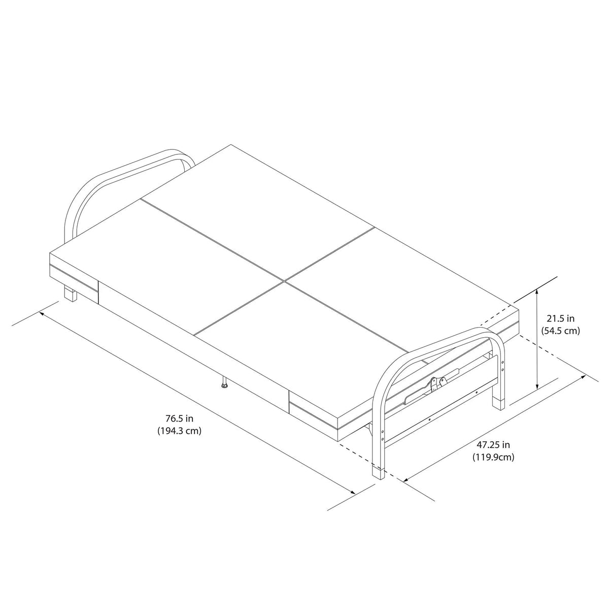 DHP College Metal Arm Futon, Black Frame with Gray Mattress