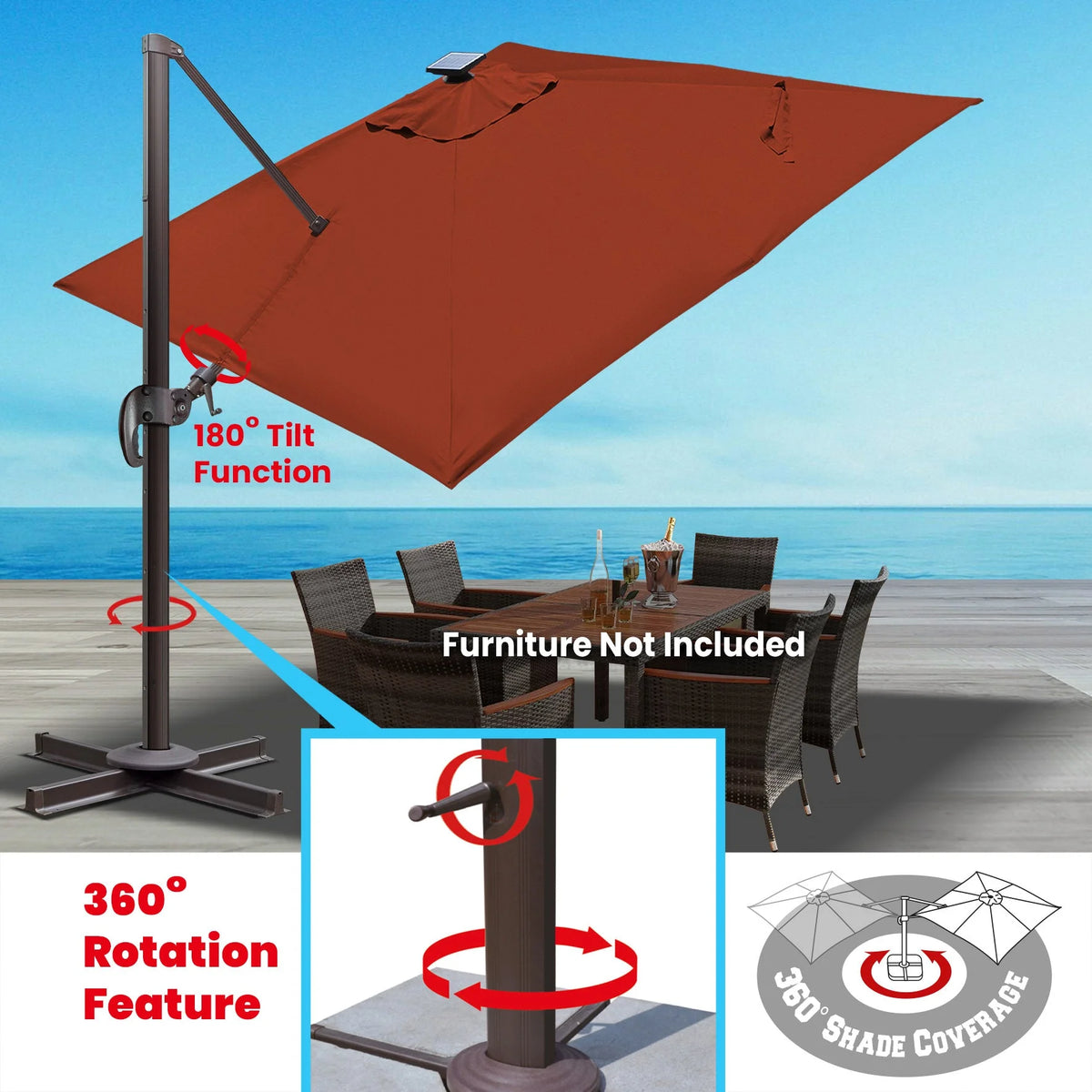 SUNRISEUMBRELLA Square 10'x10' Deluxe Roma square cantilever umbrella, With LED light(Heather Beige)