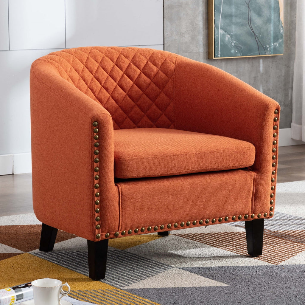 Comfortable Upholstered Armchair, Recliner Chair, Armchair with Wide Armrest,PU Leather Club Chair for Living Room, Club or Office, Single Chair ,Orange.