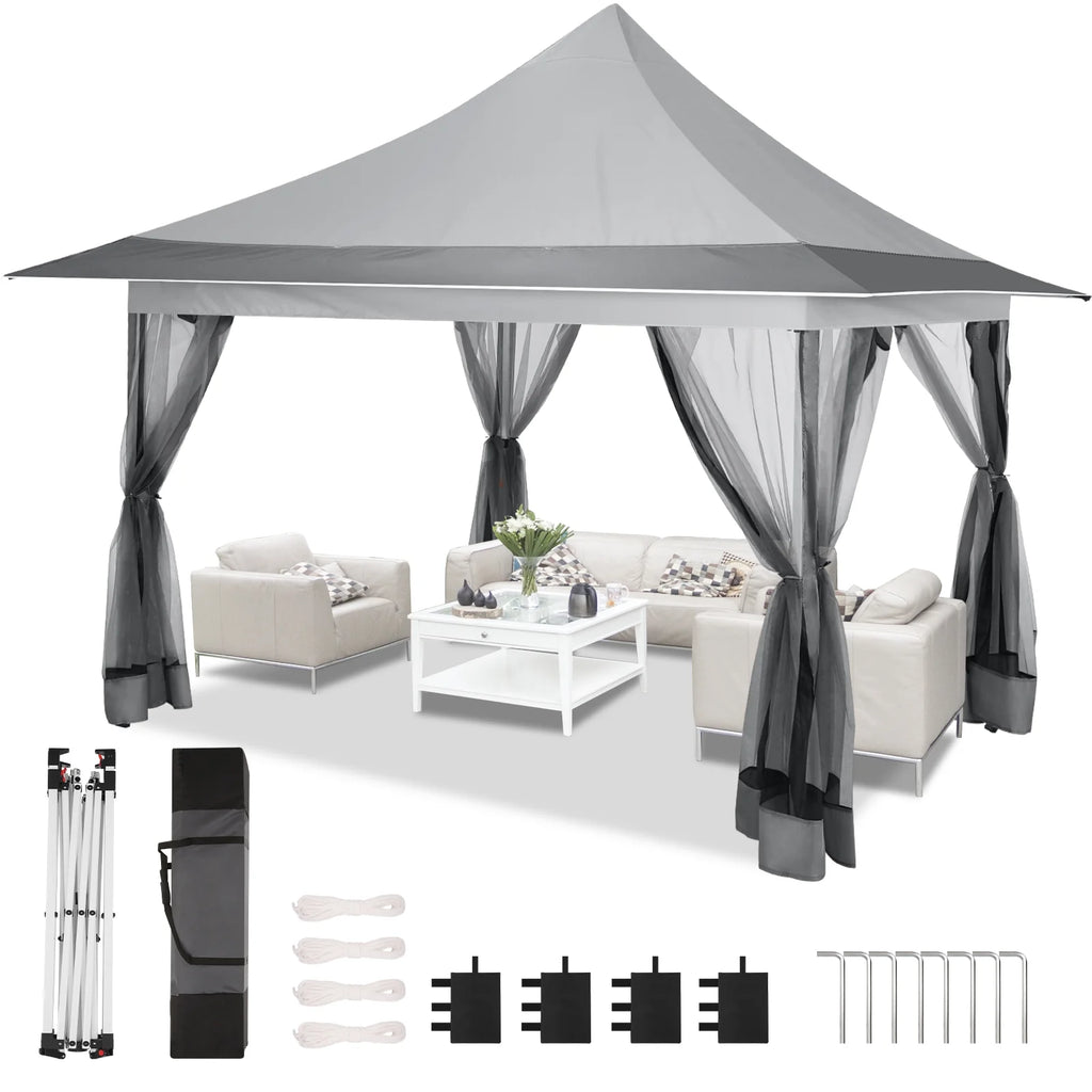 HOTEEL 12x12 EZ Pop Up Gazebo Tent with Sidewalls,Patio Gazebo Instant Shelter for Outdoor Party Camping Backyard Beach with Carry Bag,Stakes,Ropes,Gray