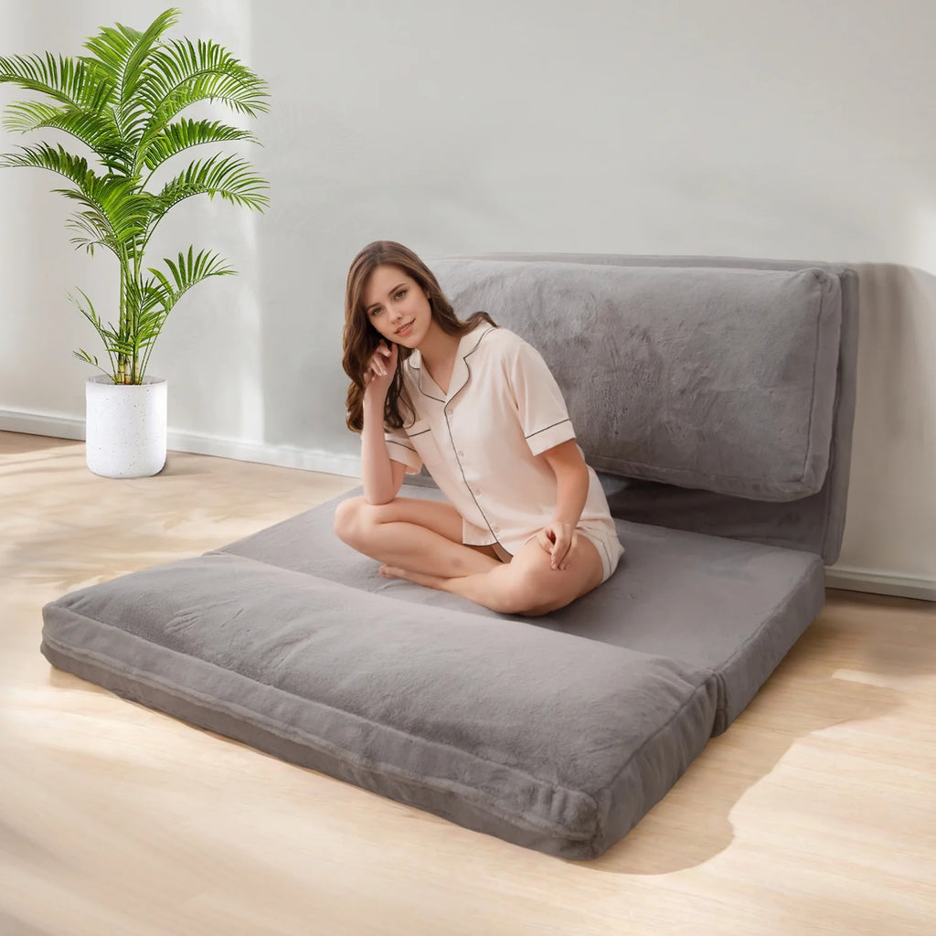 Folding Sofa Bed,Extra Thick and Long Fluffy 4 Position Convertible Flip Lounge Chair,Foam Filling Folding Matress Sofa Bean Bag with Washable Cover,Grey,39x95 Inch