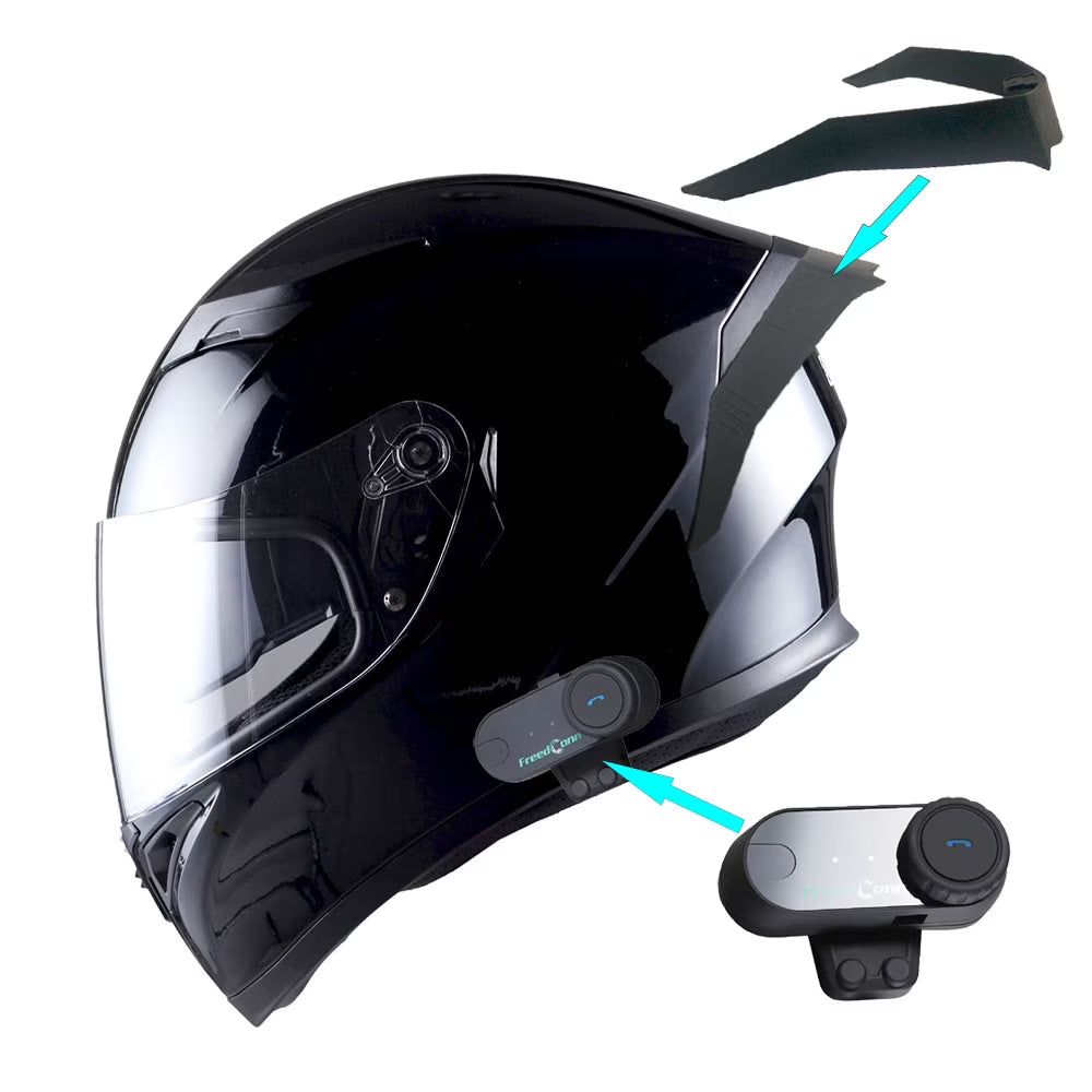 1Storm Motorcycle Modular Full Face Flip up Dual Visor Helmet + Spoiler + Motorcycle Bluetooth Headset: HJK316 Mechanic Red