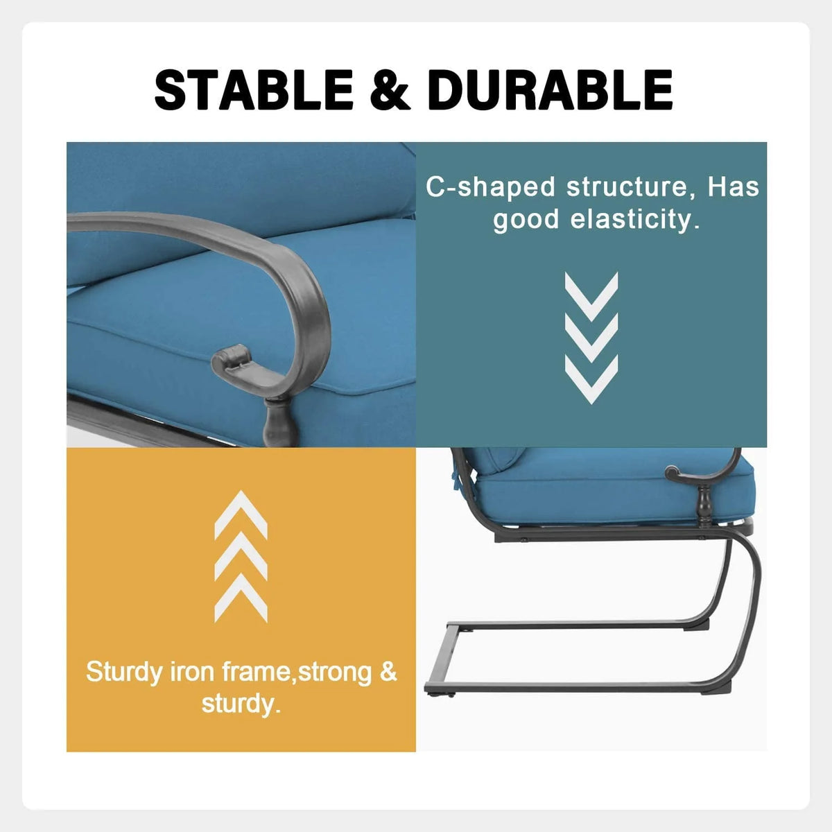 SUNCROWN 3-Piece Patio Furniture Outdoor Bistro Set Spring Metal Chairs and Round Bistro Table, Blue