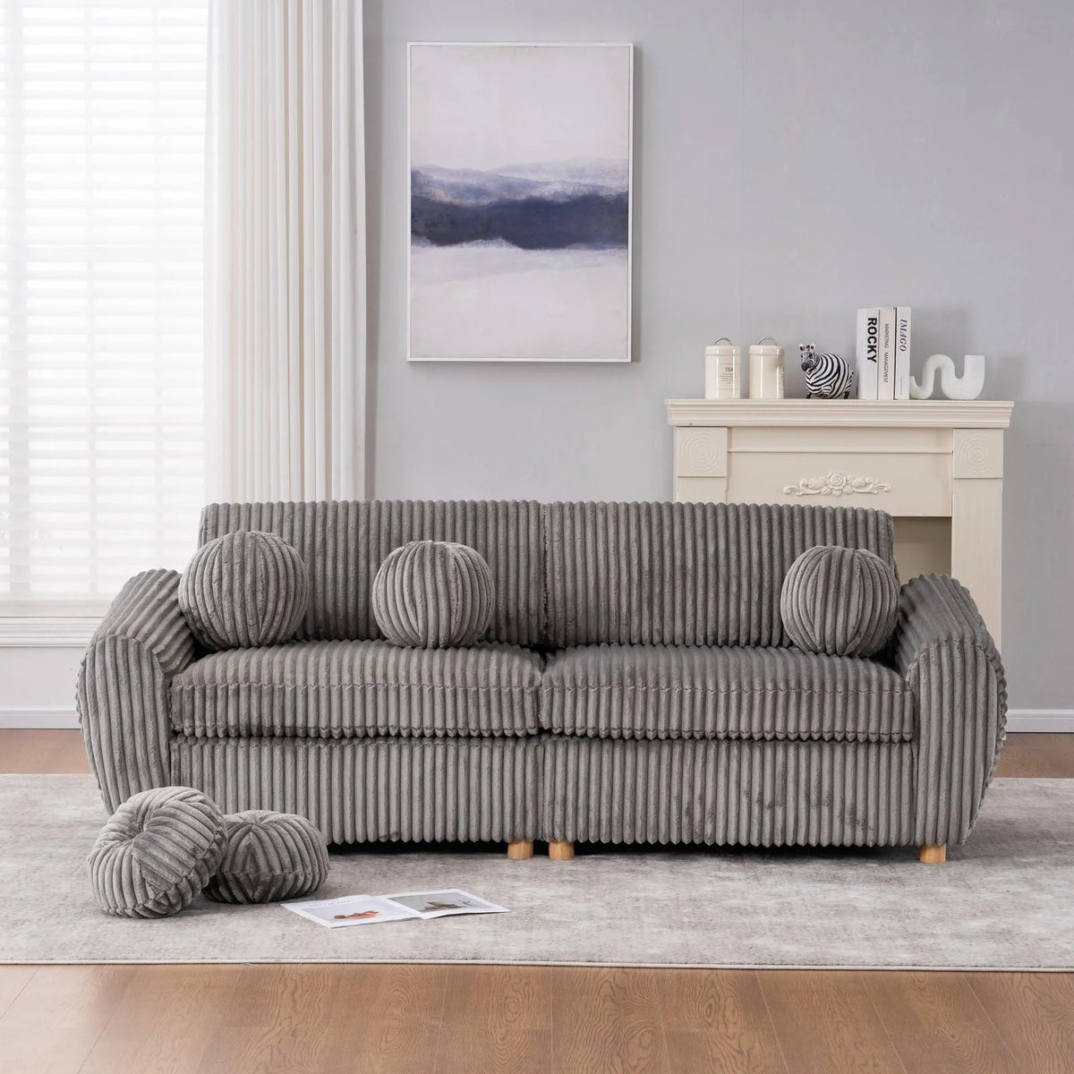 84" White Corduroy Loveseat Sofa, Modern Sectional Couch for Living Room, Apartment, Bedroom & Home Office, Solid Wood Frame, Comfortable Upholstered Seat