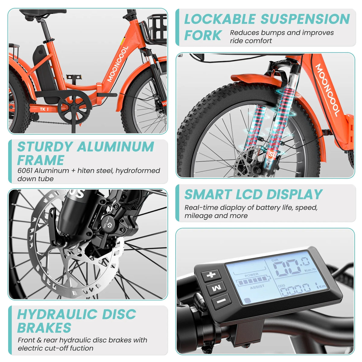 MOONCOOL TK1 Folding Electric Tricycle for Adults,48V 14.5Ah Removable battery, 500W��Peak 1000w��Motor, 20" Fat Tire Step-Thru 3Wheel Electric Bicycle w/Front&Rear Baskets, Certified to UL 2849 by SGS